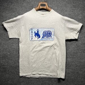 Vintage Boys Scouts Wyoming‎ Single Stitch 90s T Shirt Size Large Gray